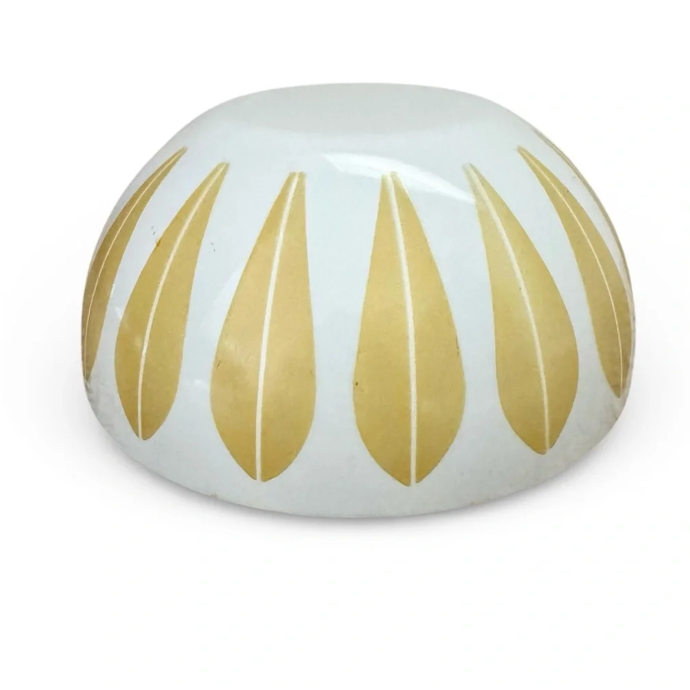 Vintage Cathrineholm Norway Enamelware 8″ Lotus Bowl  - Mustard Yellow & White - Picture 5 of 16